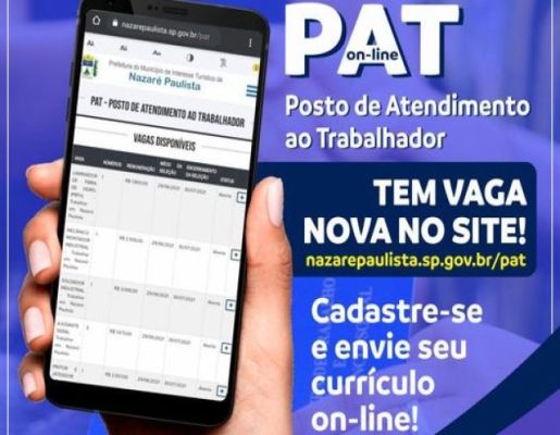 Ficou mais fácil se candidatar para as vagas de emprego disponíveis no P.A.T. online de Nazaré Paulista!