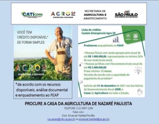 Linha de crédito emergencial AGRO SP - Fundo de Expansão do Agronegócio - FEAP/BANAGRO