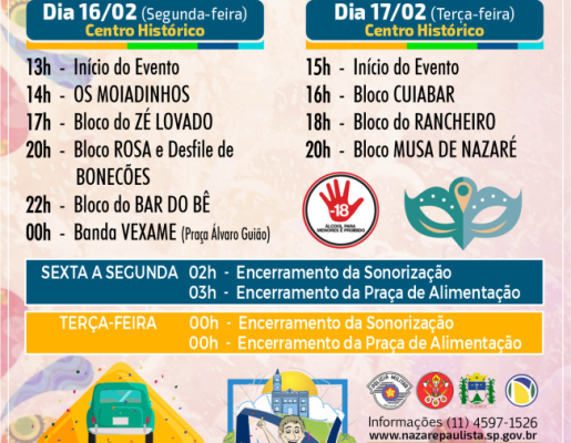 Foto - Programação oficial - carnaval de marchinhas 2026 de Nazaré Paulista